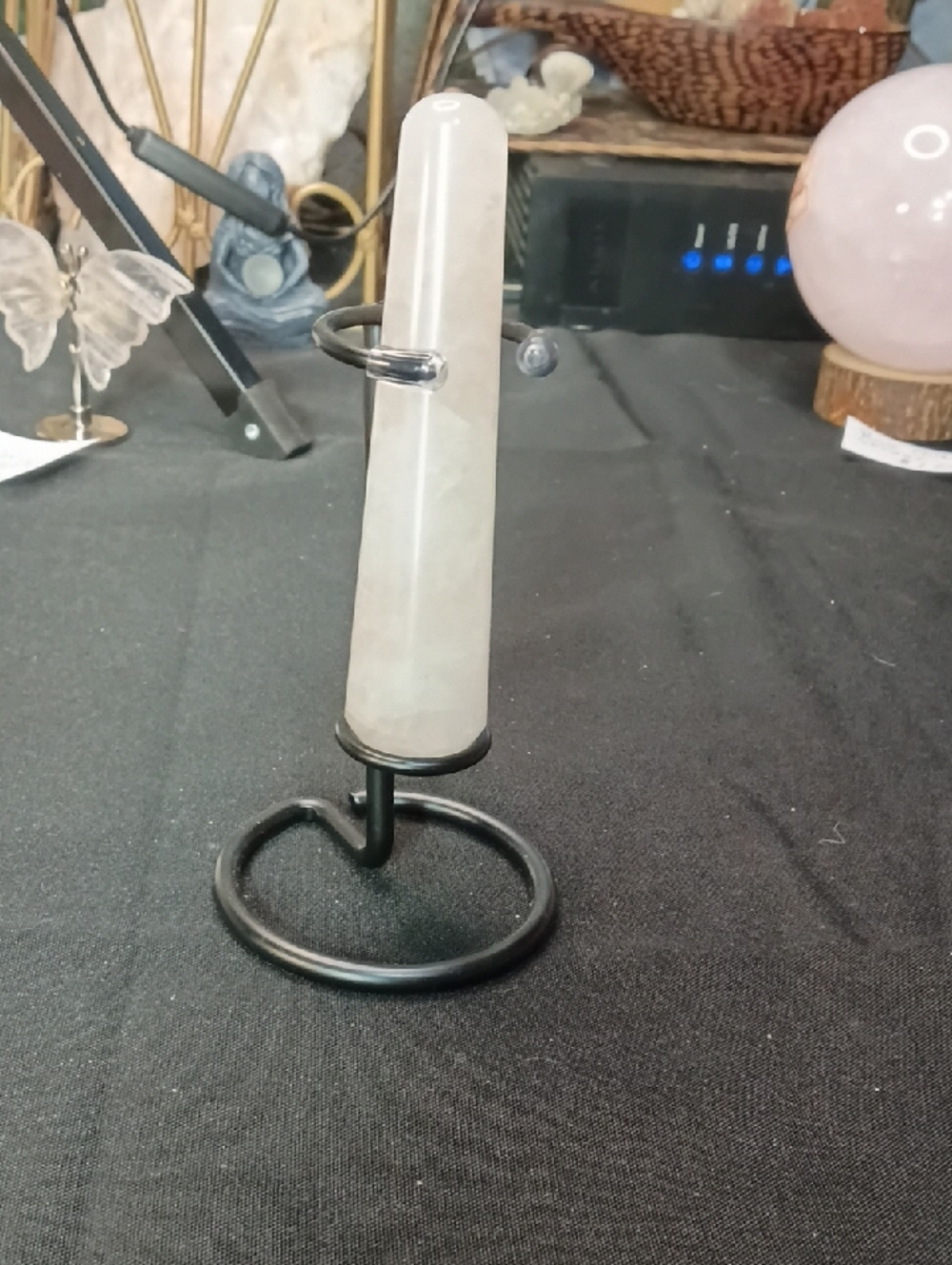 Clear Quartz Tower Display with Black Metal Stand